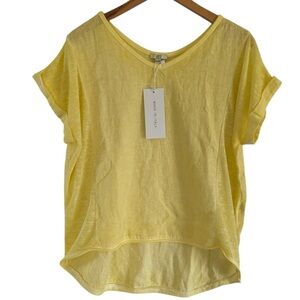 KAKTUS FLOWING MISSISSIPPI RIVERS TOP Womens Large Yellow 100% Linen NEW